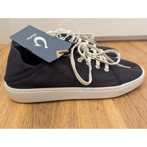 Olukai Pehuea Li Womens Sneakers W7 Black/White Sand Textile & Rubber Casual